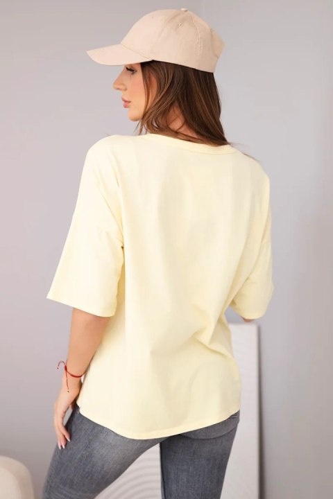 Bluzka damska bawełniana oversize z nadrukiem "Dog Fashion" żółta