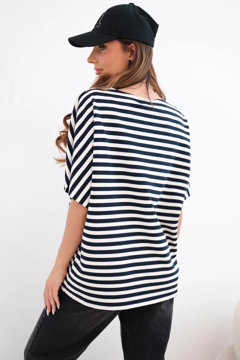 Bluzka damska bawełniana w paski z krótkim rękawem czarna