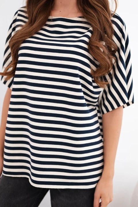 Bluzka damska bawełniana w paski z krótkim rękawem czarna