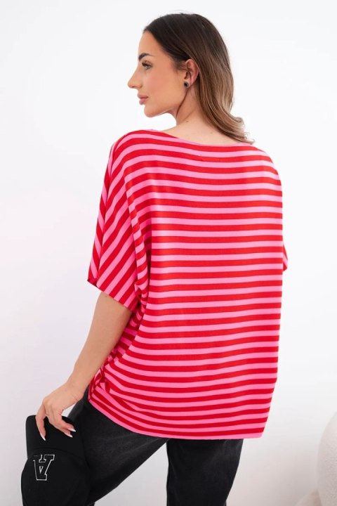 Bluzka damska bawełniana w paski z krótkim rękawem czerwona