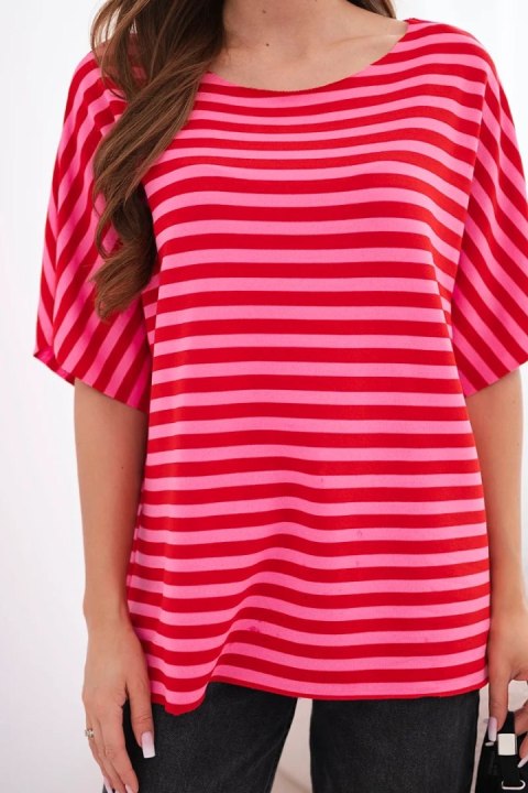 Bluzka damska bawełniana w paski z krótkim rękawem czerwona