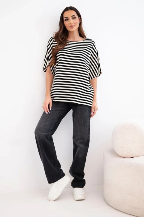 Bluzka damska bawełniana w paski z krótkim rękawem granatowa