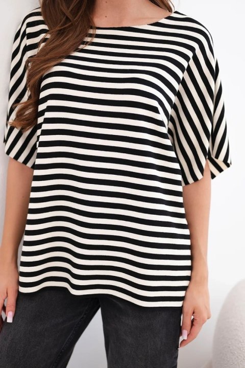 Bluzka damska bawełniana w paski z krótkim rękawem granatowa