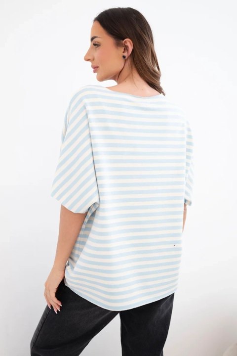Bluzka damska bawełniana w paski z krótkim rękawem niebieska