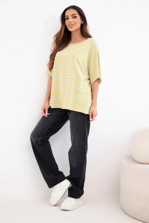 Bluzka damska bawełniana w paski z krótkim rękawem żółta