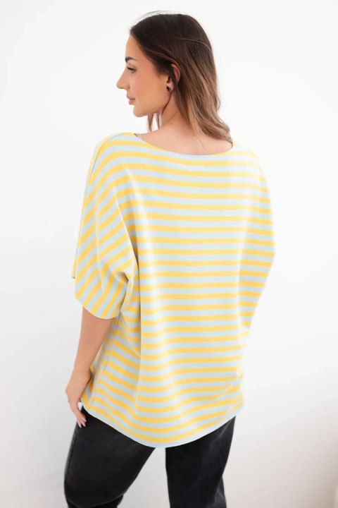 Bluzka damska bawełniana w paski z krótkim rękawem żółta
