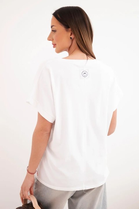 Bluzka damska bawełniana z dekoltem V i krótkim rękawem biała