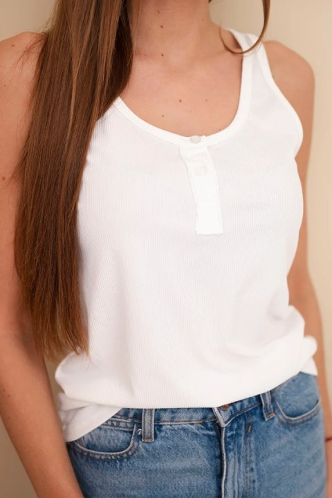 Bluzka damska prążkowana na ramiączkach z guzikiem ecru