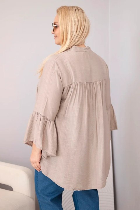 Bluzka damska wiskozowa Plus Size z falbaniastym rękawem i dekoltem V fango