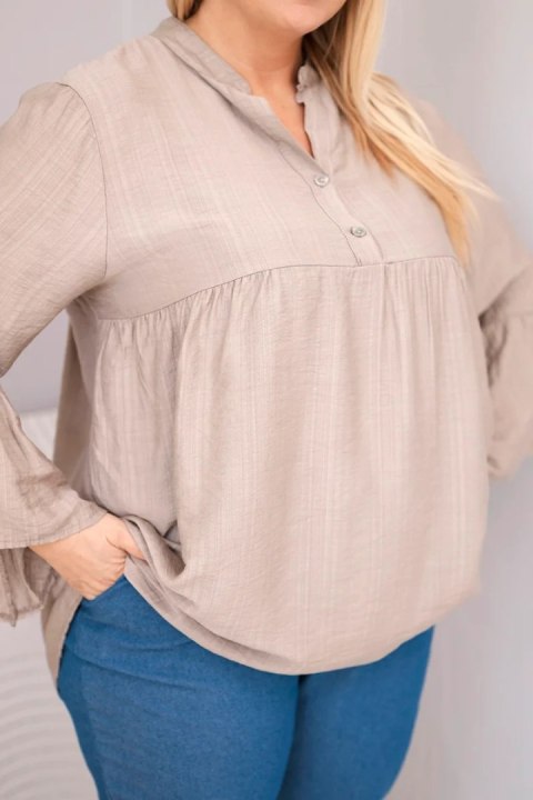 Bluzka damska wiskozowa Plus Size z falbaniastym rękawem i dekoltem V fango