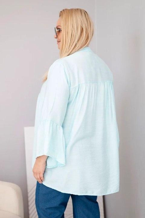Bluzka damska wiskozowa Plus Size z falbaniastym rękawem i dekoltem V miętowa