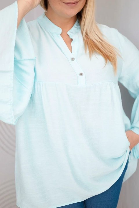 Bluzka damska wiskozowa Plus Size z falbaniastym rękawem i dekoltem V miętowa