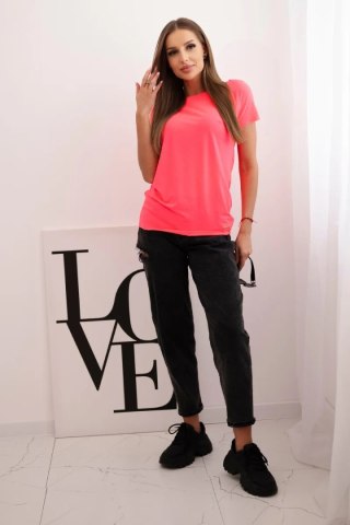 Bluzka damska z krótkim rękawem basic różowy neon