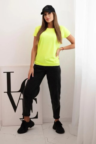 Bluzka damska z krótkim rękawem basic żółty neon