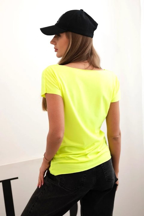 Bluzka damska z krótkim rękawem basic żółty neon