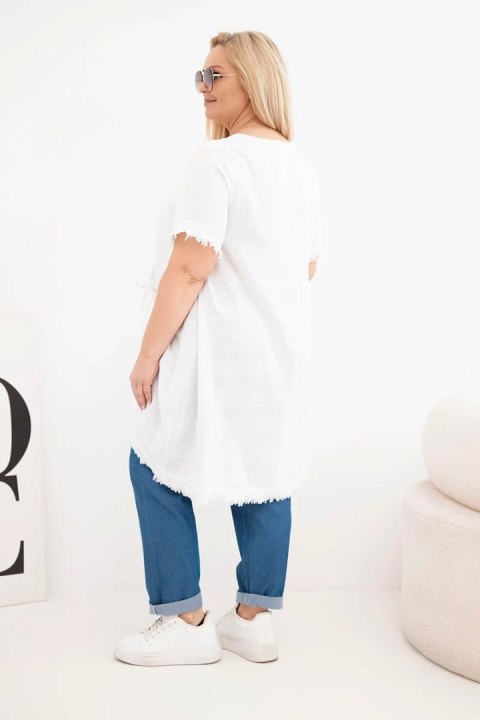 Sukienka damska bawełniana Plus Size z dłuższym tyłem i kieszenią biała