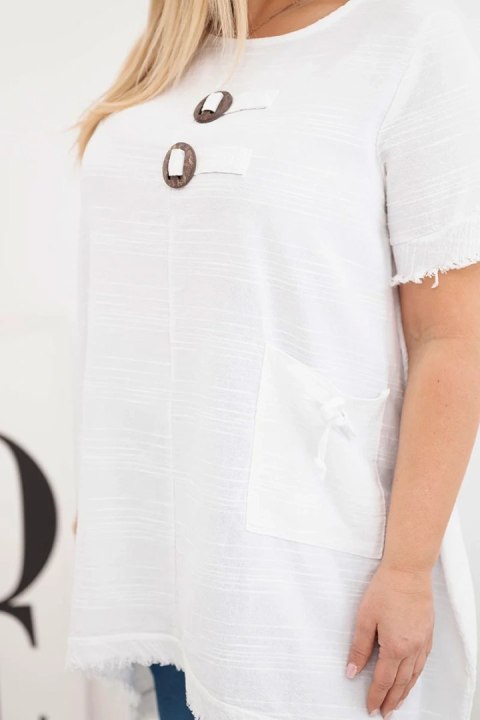 Sukienka damska bawełniana Plus Size z dłuższym tyłem i kieszenią biała