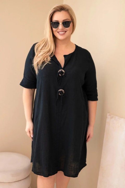 Sukienka damska bawełniana Plus Size z wiązaniem przy dekolcie czarna
