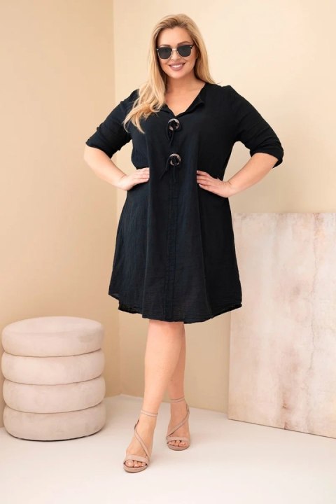 Sukienka damska bawełniana Plus Size z wiązaniem przy dekolcie czarna