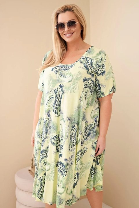 Sukienka damska wiskozowa Plus Size z krótkim rękawem i fasonem paisley jasno zielona