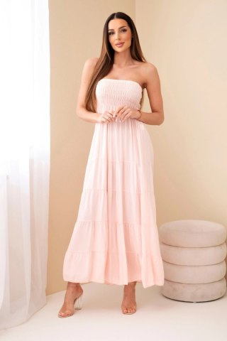 Sukienka damska wiskozowa z elastyczną górą pudrowy róż