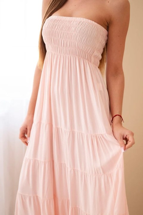 Sukienka damska wiskozowa z elastyczną górą pudrowy róż