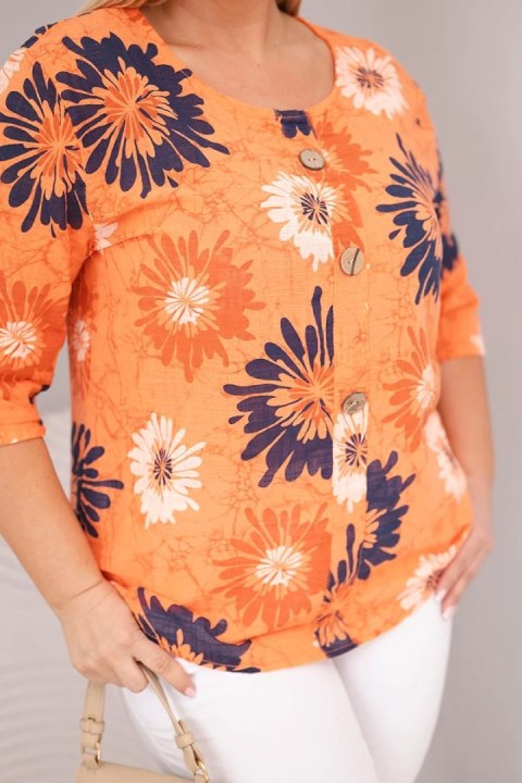 Bluzka damska bawełniana Plus Size z krótkim rękawem i guzikami pomarańczowa