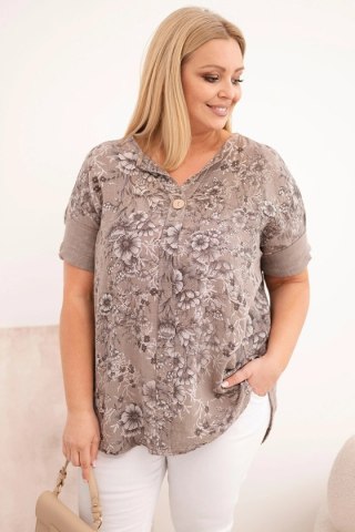 Bluzka damska bawełniana Plus Size z krótkim rękawem i ozdobnym guzikiem fango