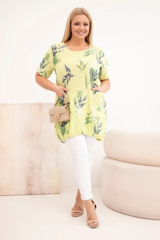 Bluzka damska bawełniana Plus Size z krótkim rękawem i wiązaniem na dole jasno zielona