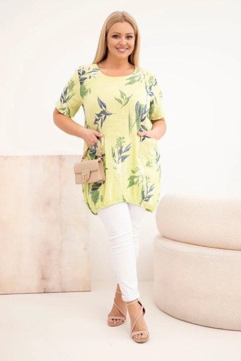 Bluzka damska bawełniana Plus Size z krótkim rękawem i wiązaniem na dole jasno zielona