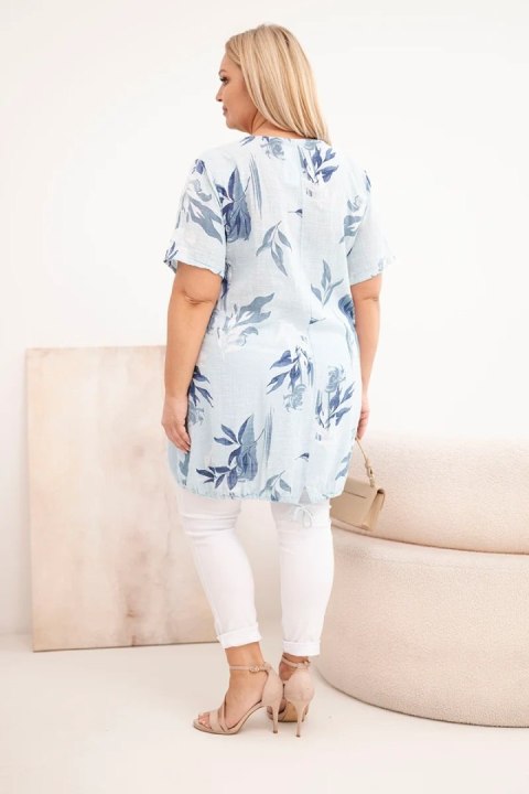 Bluzka damska bawełniana Plus Size z krótkim rękawem i wiązaniem na dole niebieska