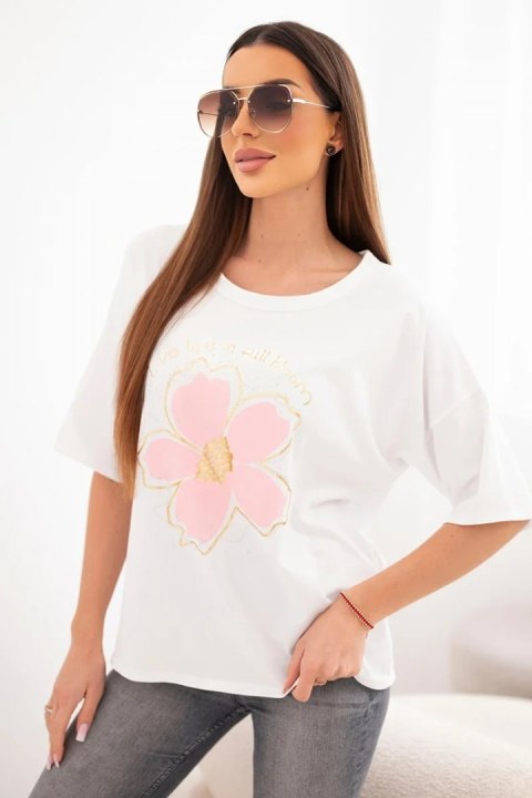 Bluzka damska bawełniana oversize z kwiatowym nadrukiem biała