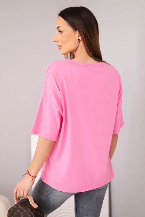 Bluzka damska bawełniana oversize z nadrukiem "Dog Fashion" różowa