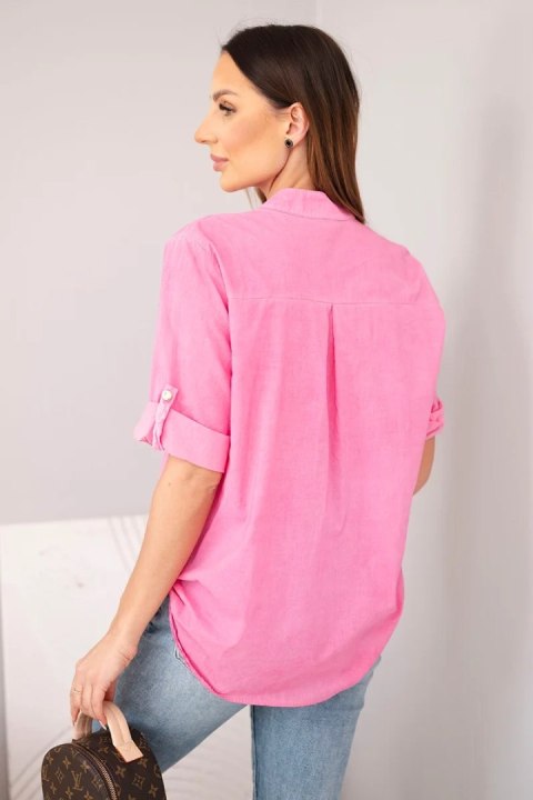 Bluzka damska koszulowa bawełniana z krótkim rękawem i kieszonką różowa