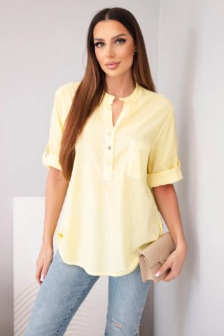 Bluzka damska koszulowa bawełniana z krótkim rękawem i kieszonką żółta