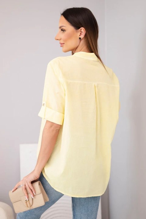 Bluzka damska koszulowa bawełniana z krótkim rękawem i kieszonką żółta