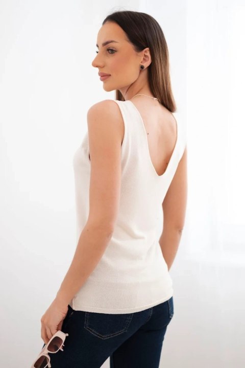 Bluzka damska wiskozowa bez rękawów z dekoltem V beżowa