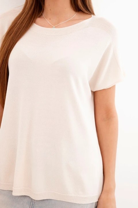 Bluzka damska wiskozowa oversize z krótkim rękawem i okrągłym dekoltem beżowa