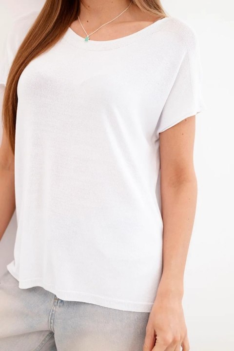 Bluzka damska wiskozowa oversize z krótkim rękawem i okrągłym dekoltem biała