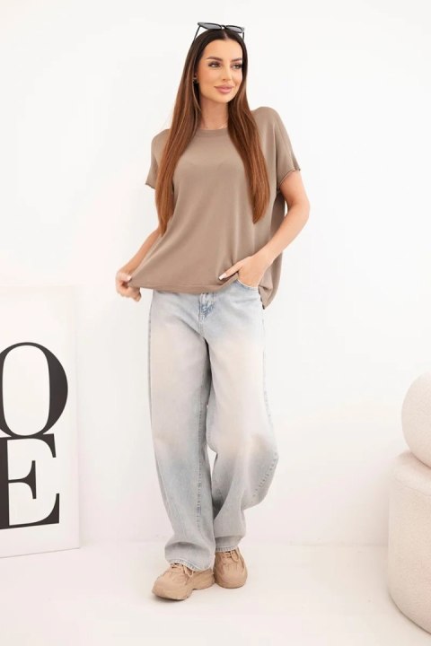 Bluzka damska wiskozowa oversize z krótkim rękawem i okrągłym dekoltem fango