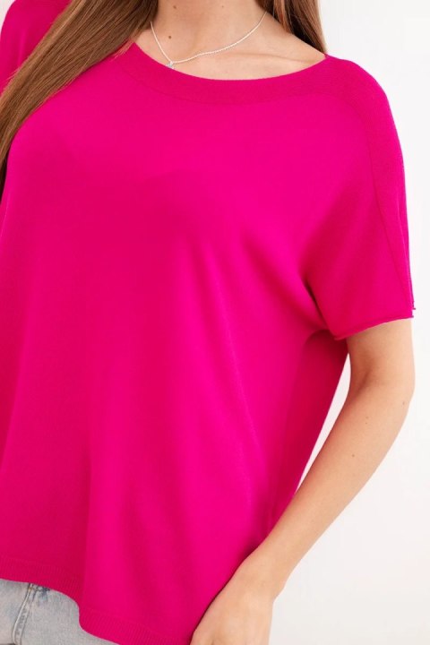 Bluzka damska wiskozowa oversize z krótkim rękawem i okrągłym dekoltem fuksja