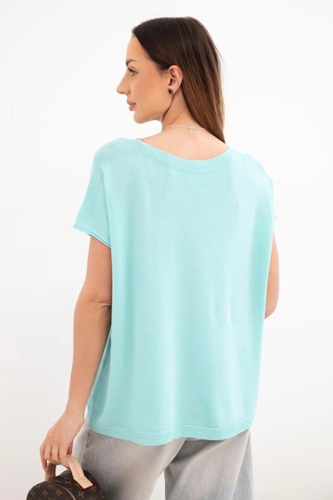 Bluzka damska wiskozowa oversize z krótkim rękawem i okrągłym dekoltem miętowa