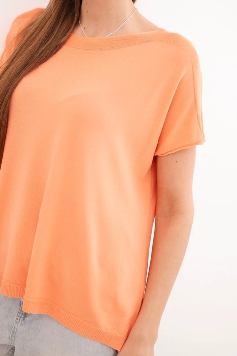 Bluzka damska wiskozowa oversize z krótkim rękawem i okrągłym dekoltem pomarańczowa