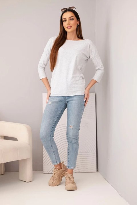 Bluzka damska z dekoltem w łódkę jasno szara