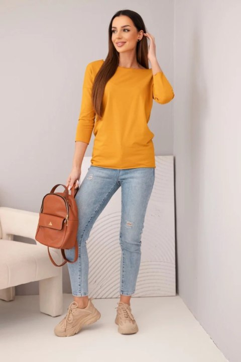 Bluzka damska z dekoltem w łódkę musztardowa