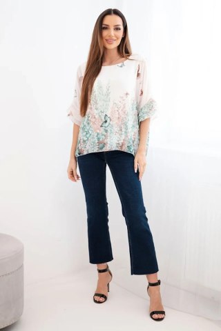 Bluzka damska z plisowanym rękawem i nadrukiem miętowa