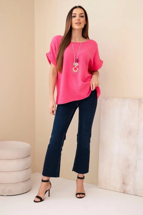 Bluzka muślinowa z naszyjnikiem różowa