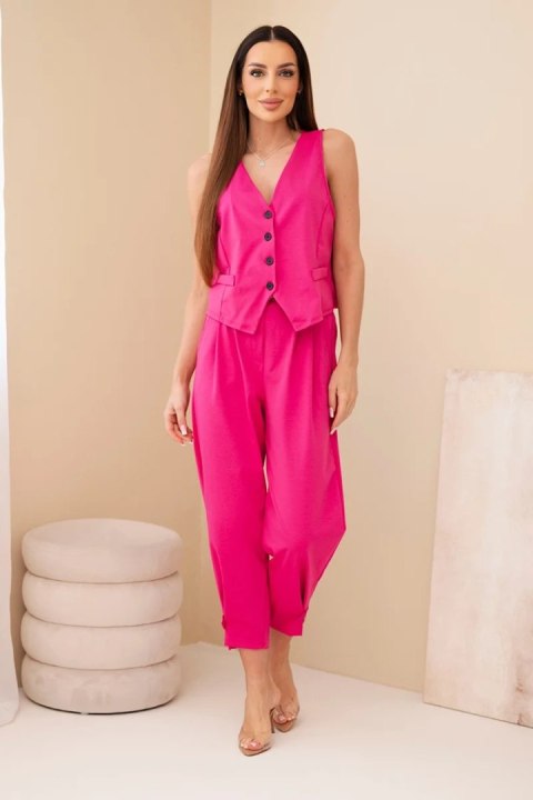 Komplet damski elegancki z kamizelką na guziki i spodniami fuksja