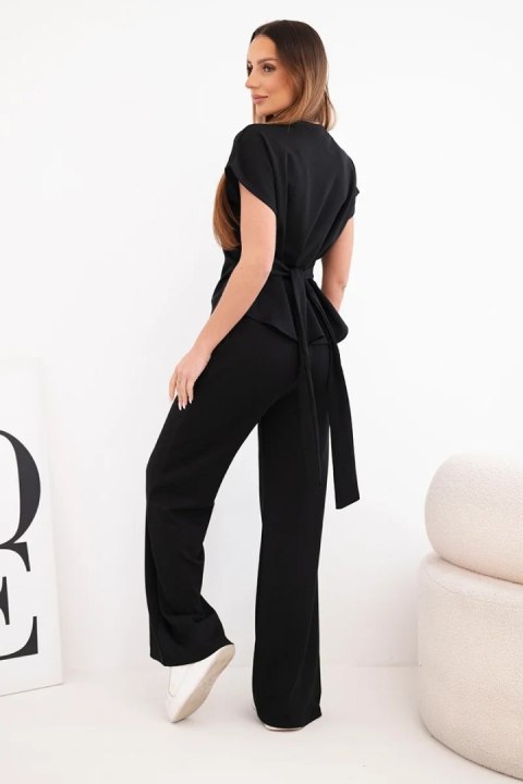 Komplet damski masełko z bluzką z krótkim rękawem i spodniami szeroka nogawka czarny