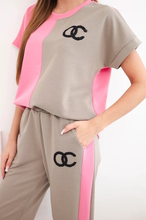 Komplet damski masełkowy z bluzą oversize i szerokimi spodniami różowy + fango